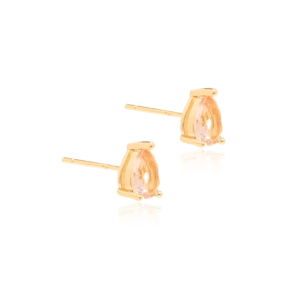 Kit com Três Pares de Gotas com Cristais Turmalina 3x7 5x7 7x9 - Banho de Ouro 18k